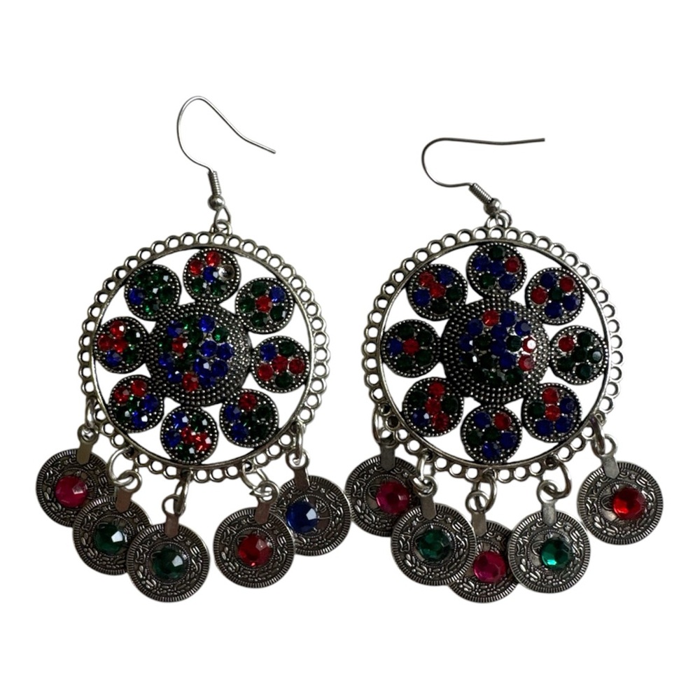 Vintage Style Afghan Earrings: Handmade Tribal Silver Dangle Jewelry